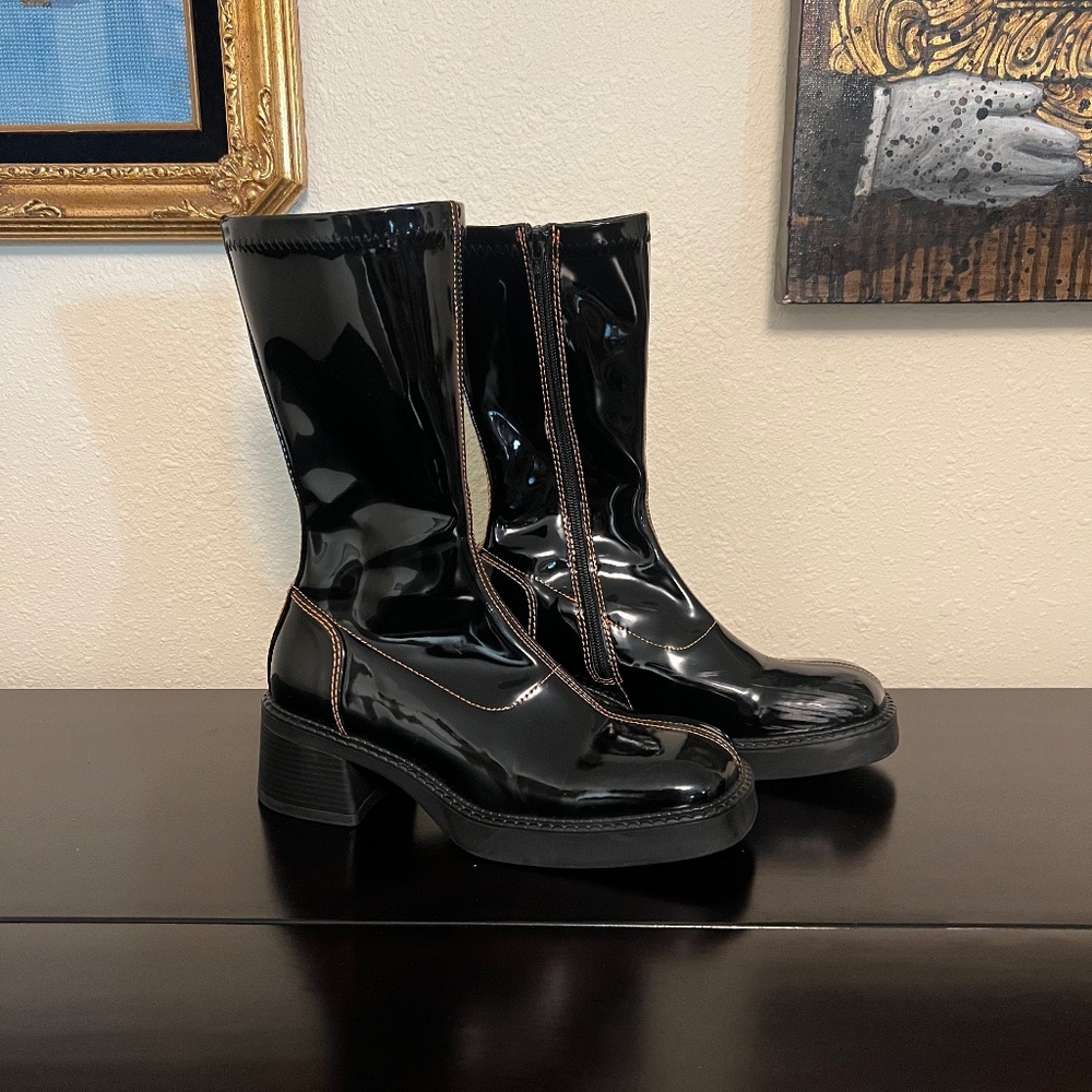 E8 by Miista Black Patent Boots size 39 (US 8)